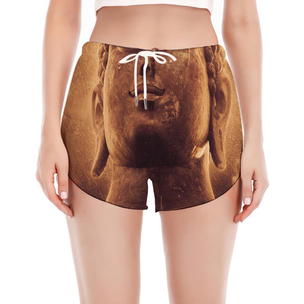 Vintage Buddha Statue Print Women's Split Running Shorts