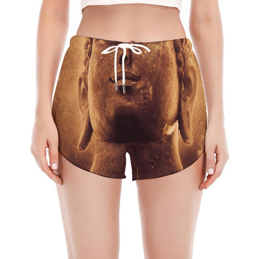Vintage Buddha Statue Print Women's Split Running Shorts