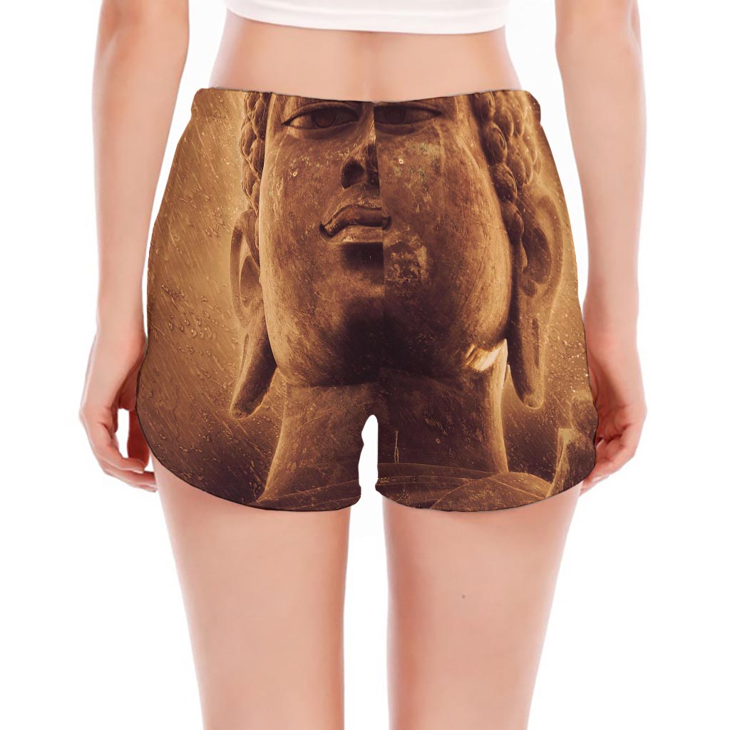 Vintage Buddha Statue Print Women's Split Running Shorts