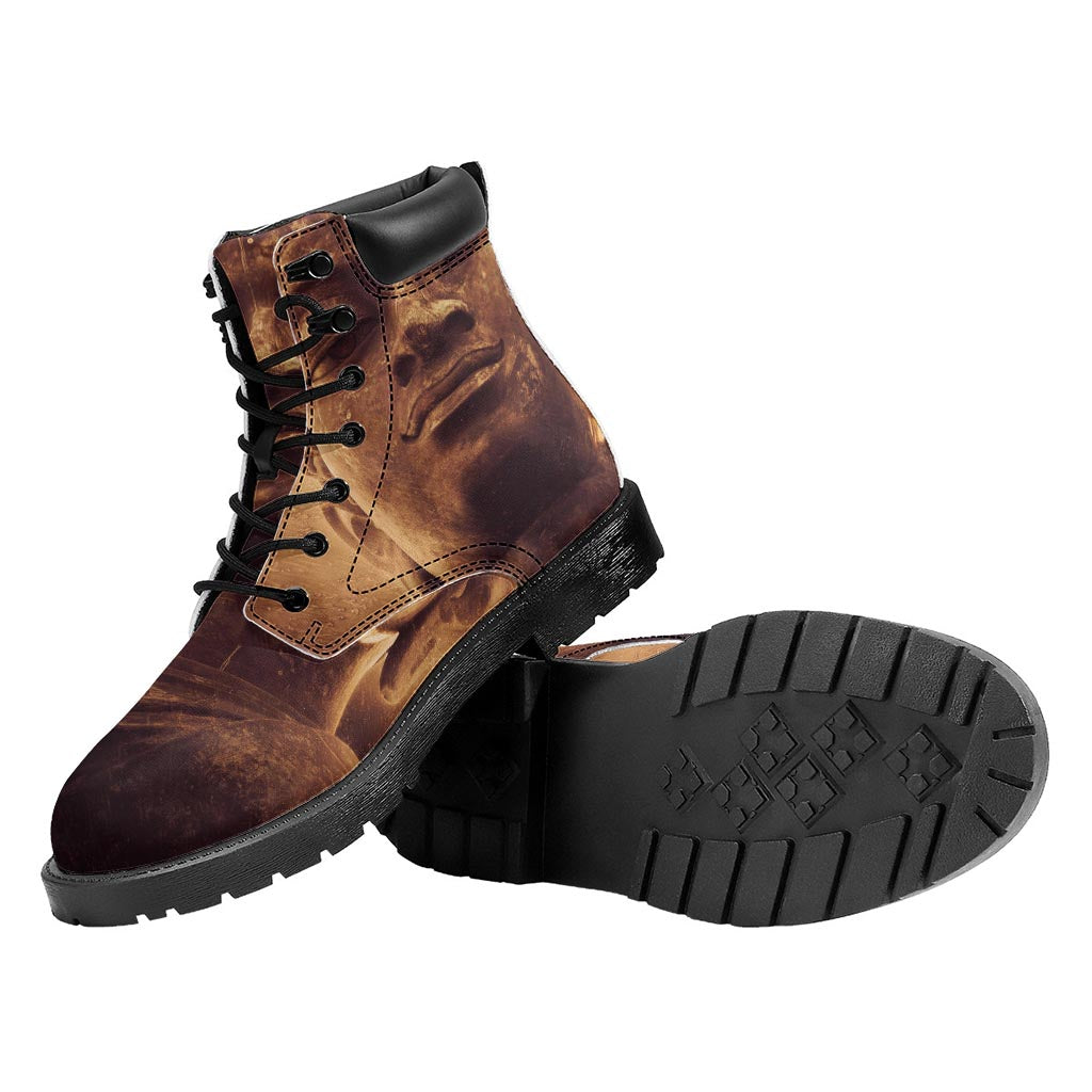 Vintage Buddha Statue Print Work Boots
