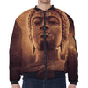 Vintage Buddha Statue Print Zip Sleeve Bomber Jacket