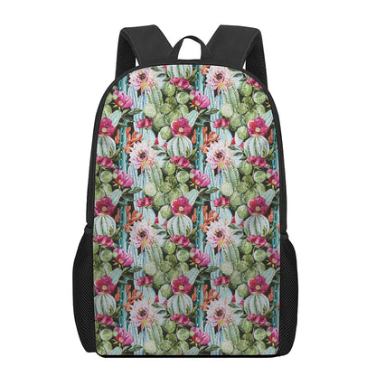 Vintage Cactus And Flower Print 17 Inch Backpack