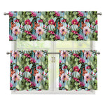 Vintage Cactus And Flower Print 3 Piece Kitchen Curtains