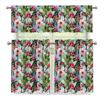 Vintage Cactus And Flower Print 3 Piece Kitchen Curtains