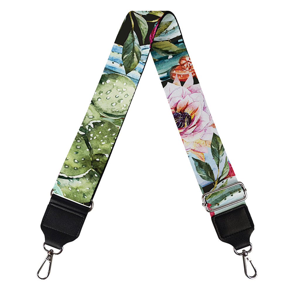 Vintage Cactus And Flower Print Bag Strap