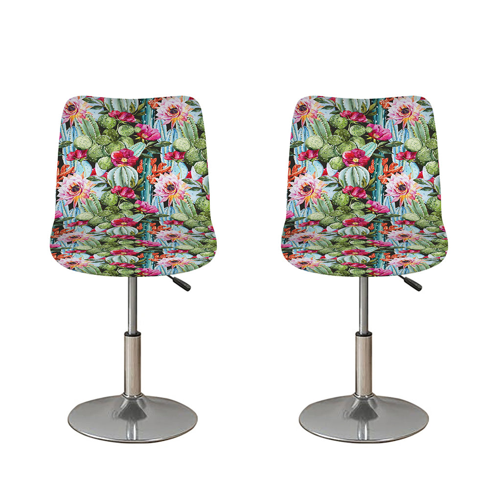 Vintage Cactus And Flower Print Bar Stool Covers