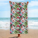 Vintage Cactus And Flower Print Beach Towel