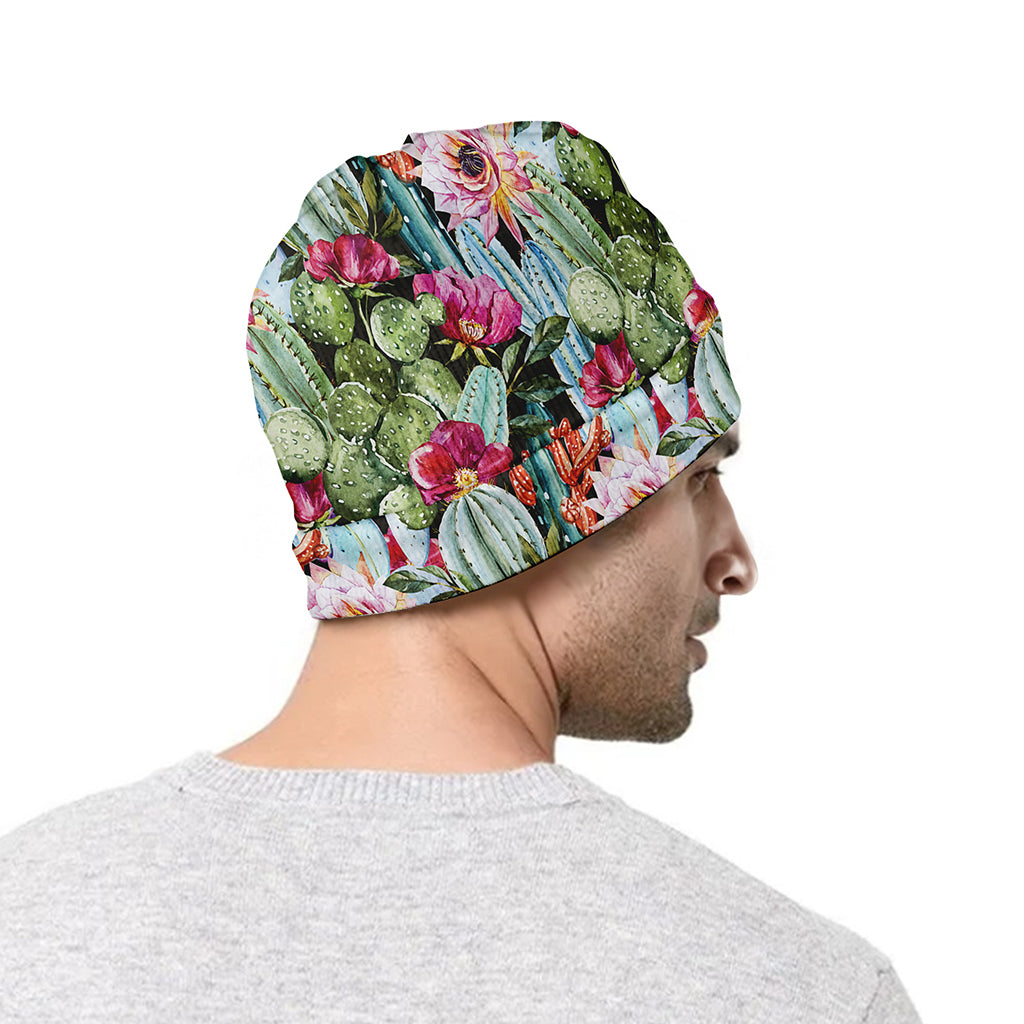 Vintage Cactus And Flower Print Beanie
