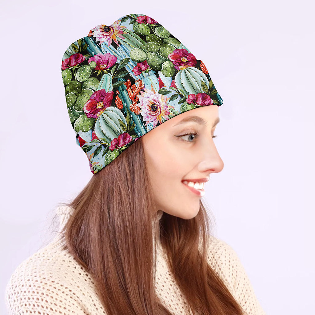 Vintage Cactus And Flower Print Beanie