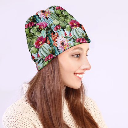 Vintage Cactus And Flower Print Beanie