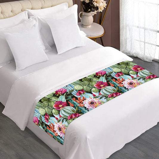 Vintage Cactus And Flower Print Bed Runner