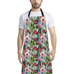 Vintage Cactus And Flower Print Bib Apron With Pocket