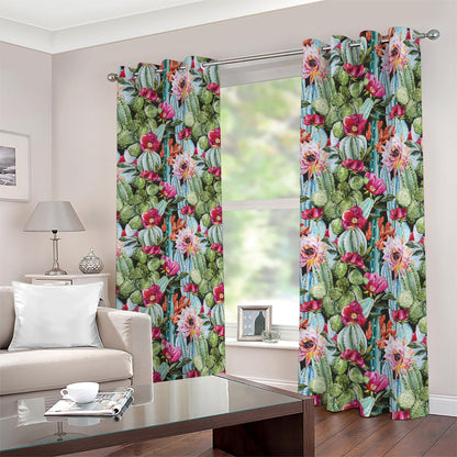 Vintage Cactus And Flower Print Blackout Grommet Curtains