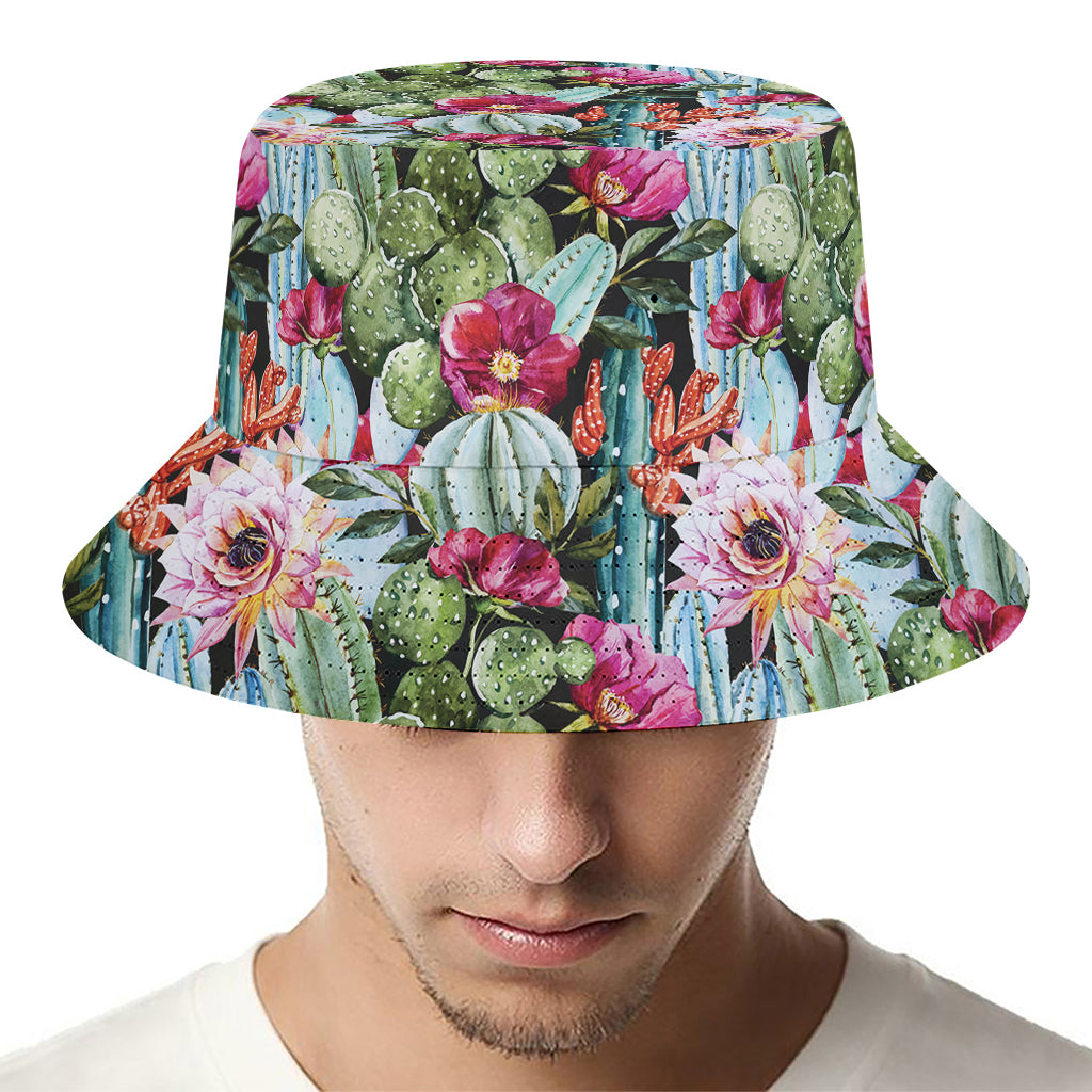 Vintage Cactus And Flower Print Bucket Hat