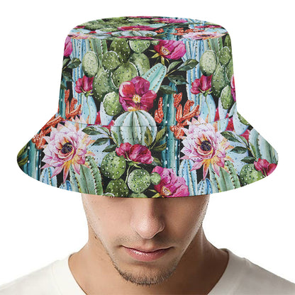 Vintage Cactus And Flower Print Bucket Hat