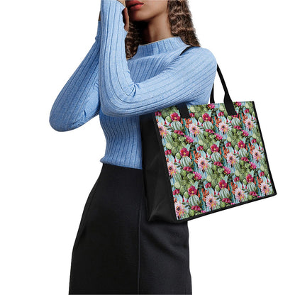 Vintage Cactus And Flower Print Canvas Tote Bag
