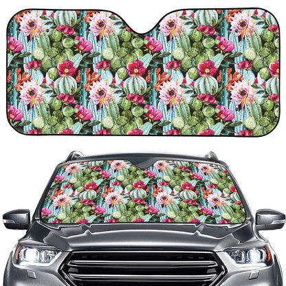 Vintage Cactus And Flower Print Car Windshield Sun Shade