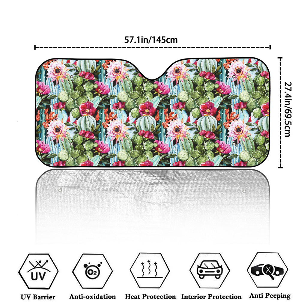 Vintage Cactus And Flower Print Car Windshield Sun Shade