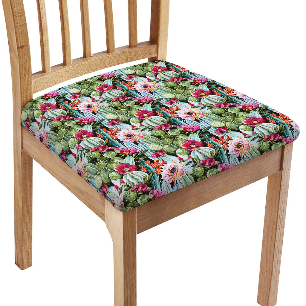 Vintage Cactus And Flower Print Chair Cushion Cover