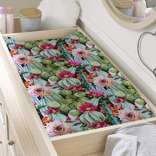 Vintage Cactus And Flower Print Changing Pad Cover