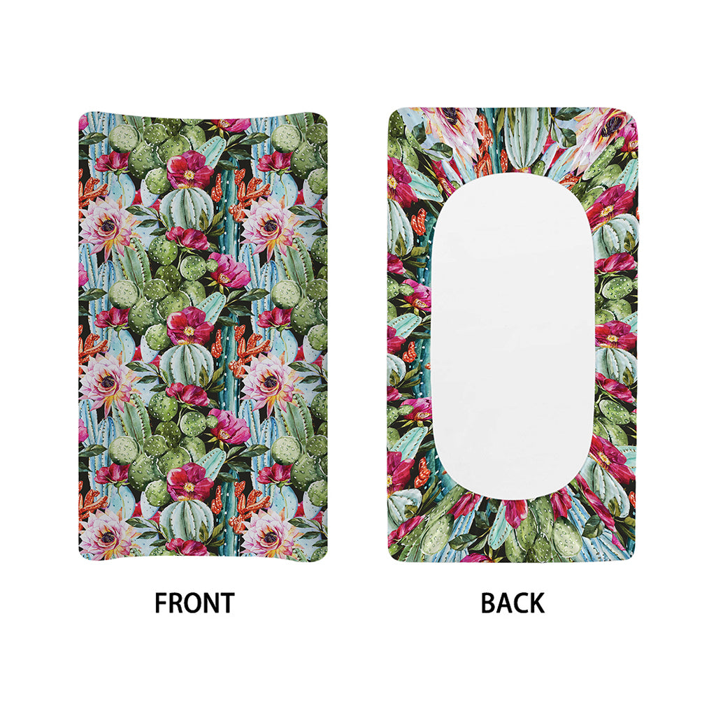 Vintage Cactus And Flower Print Changing Pad Cover