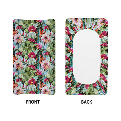 Vintage Cactus And Flower Print Changing Pad Cover