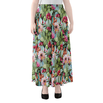 Vintage Cactus And Flower Print Chiffon Maxi Skirt