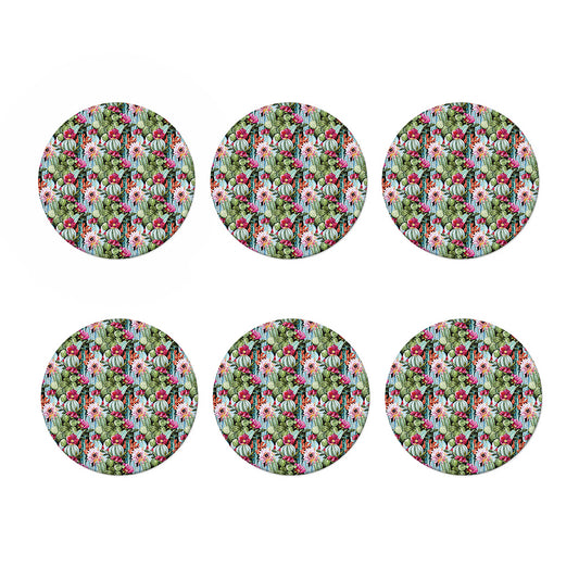 Vintage Cactus And Flower Print Coaster Set