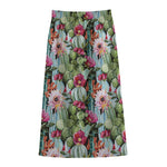 Vintage Cactus And Flower Print Cotton Front Slit Maxi Skirt