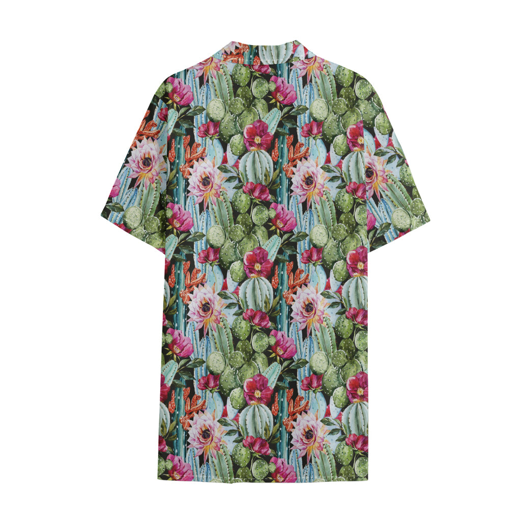 Vintage Cactus And Flower Print Cotton Hawaiian Shirt