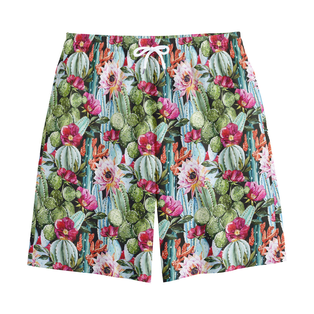 Vintage Cactus And Flower Print Cotton Shorts
