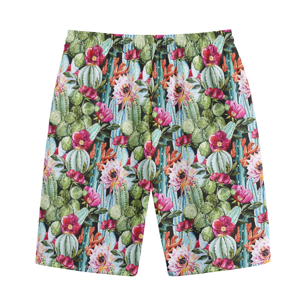 Vintage Cactus And Flower Print Cotton Shorts