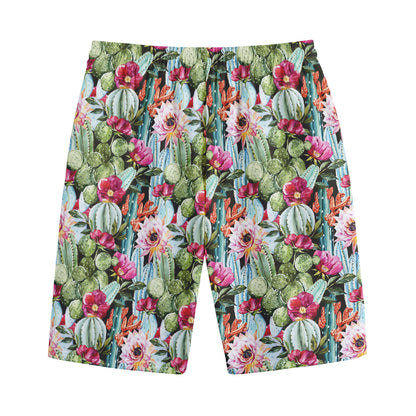 Vintage Cactus And Flower Print Cotton Shorts