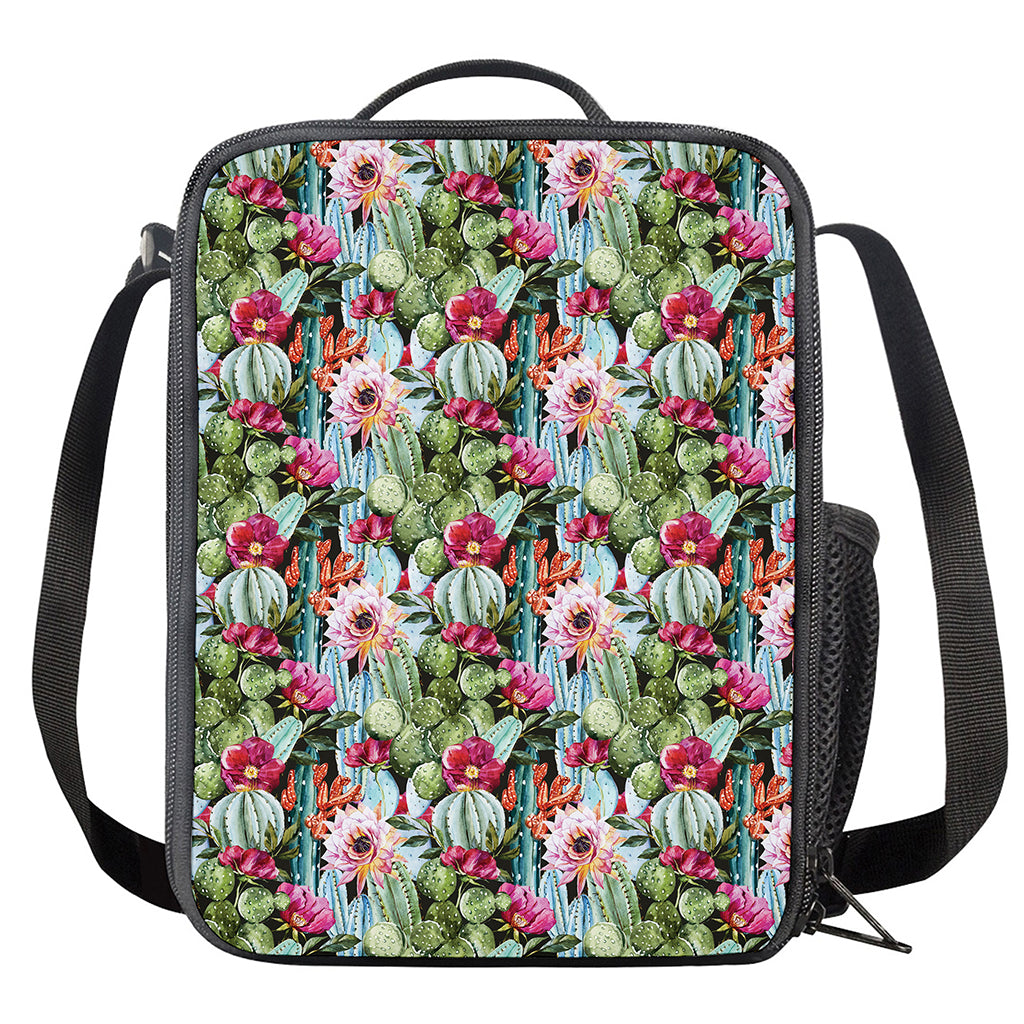 Vintage Cactus And Flower Print Crossbody Lunch Bag