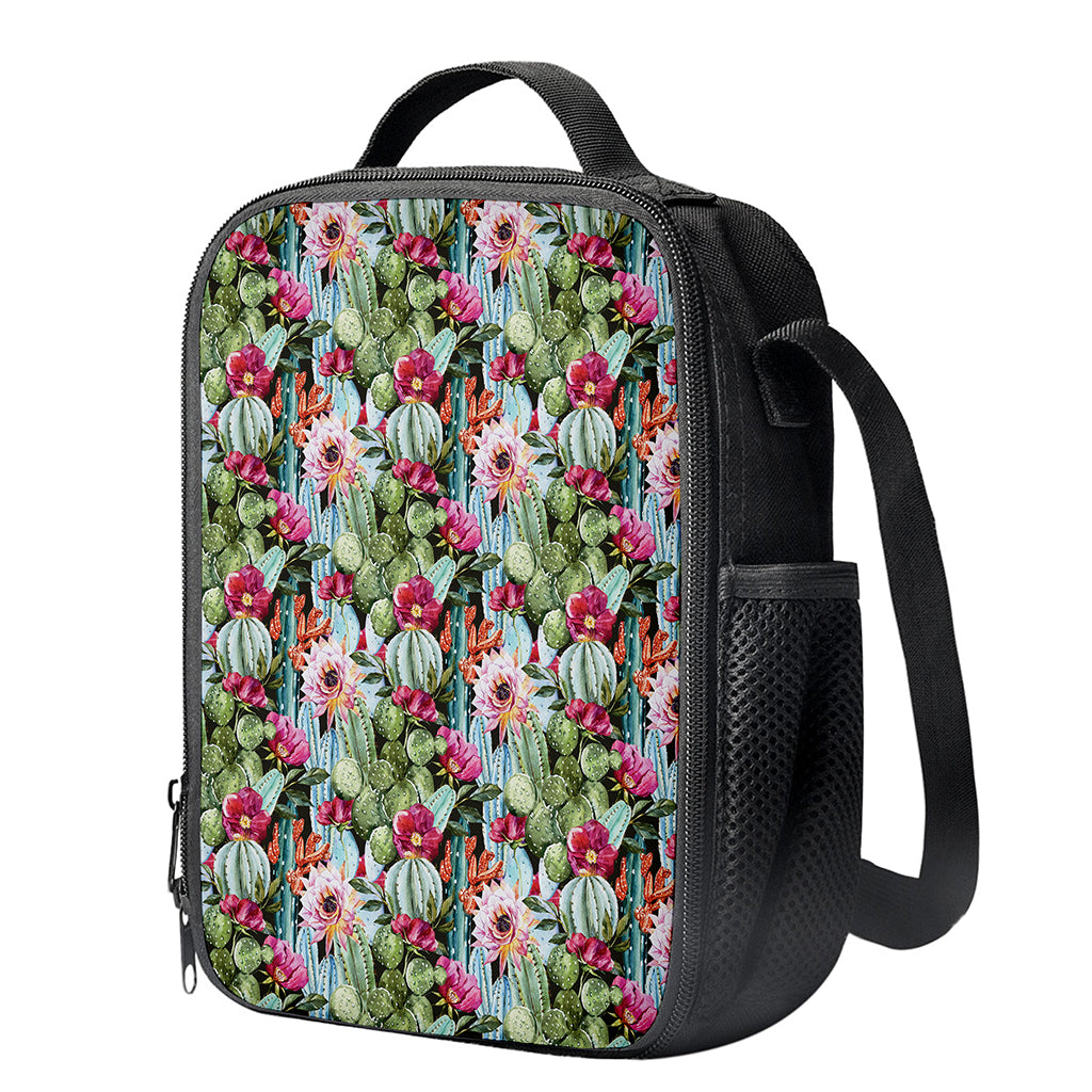 Vintage Cactus And Flower Print Crossbody Lunch Bag