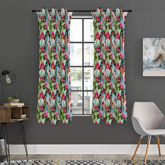 Vintage Cactus And Flower Print Curtain