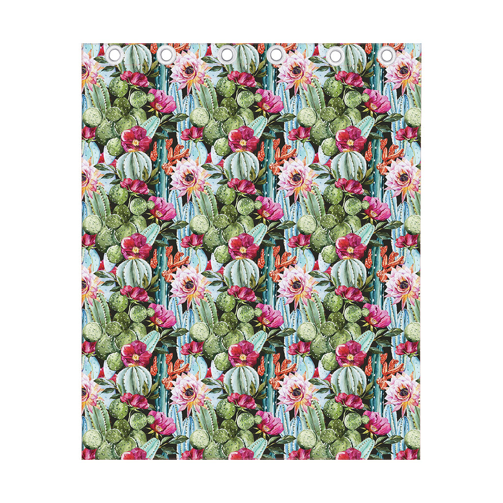 Vintage Cactus And Flower Print Curtain
