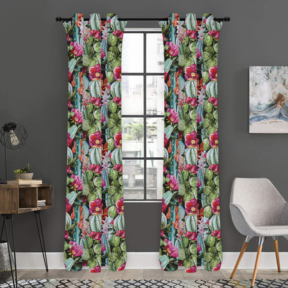 Vintage Cactus And Flower Print Curtain
