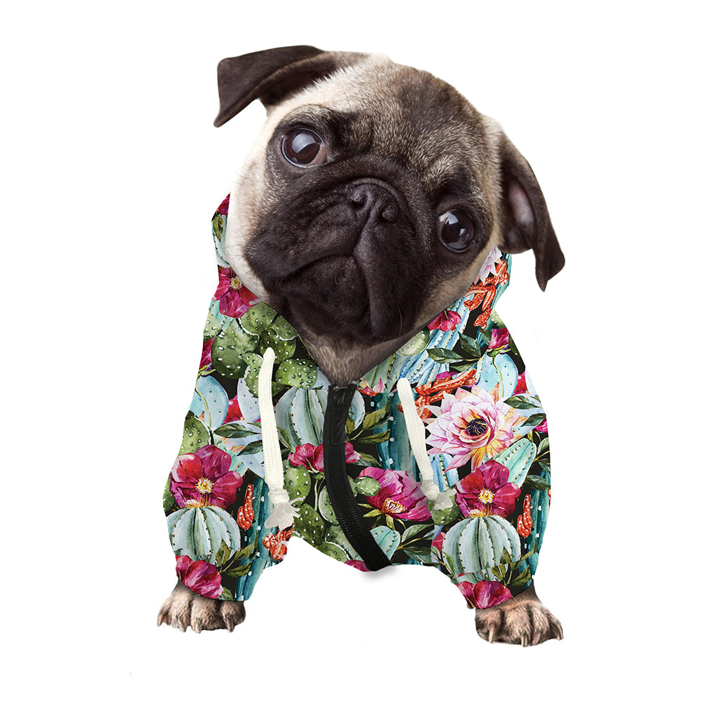 Vintage Cactus And Flower Print Dog Zip Up Hoodie
