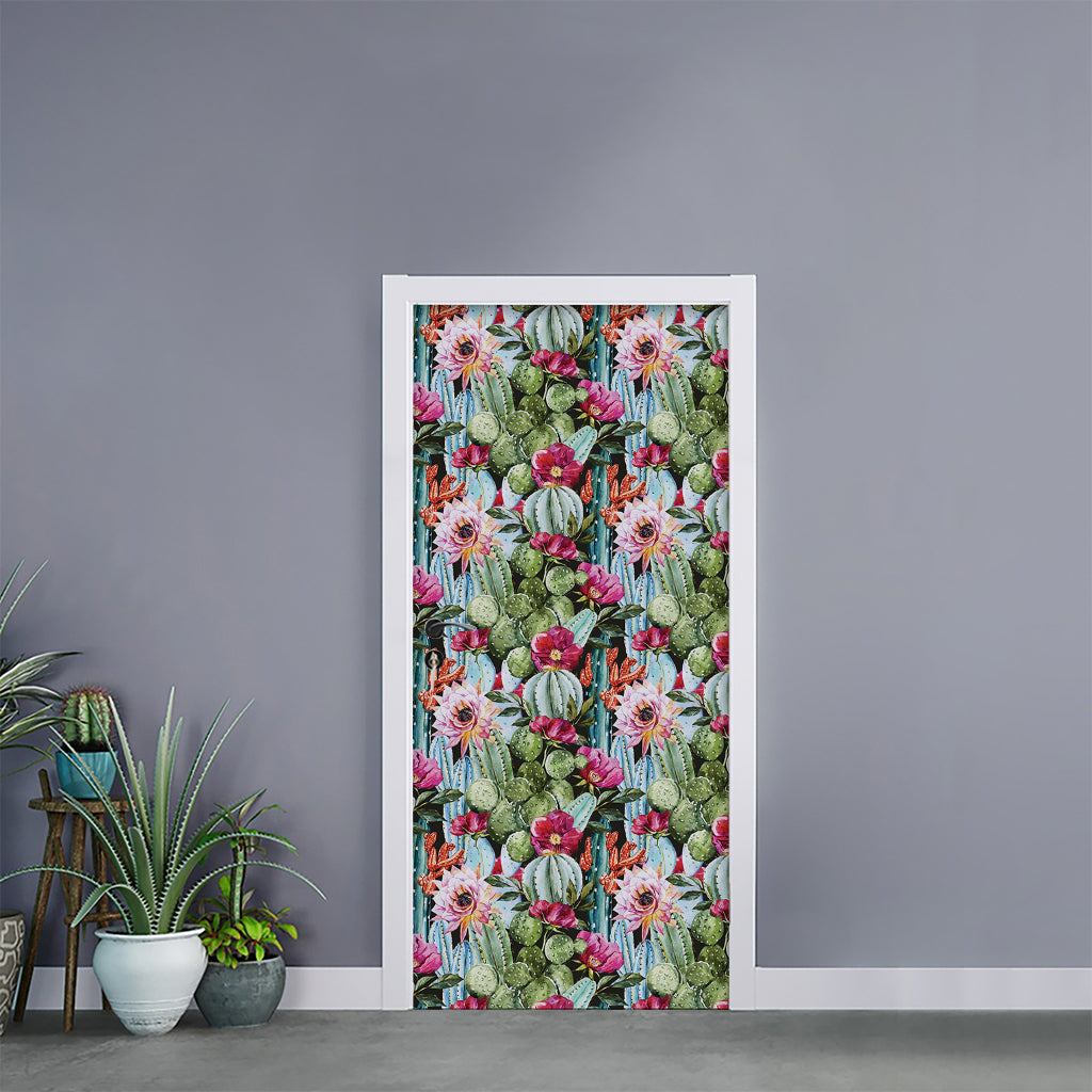 Vintage Cactus And Flower Print Door Sticker