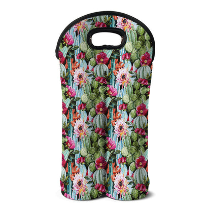Vintage Cactus And Flower Print Double Neoprene Wine Tote
