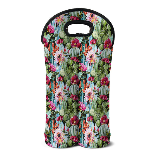 Vintage Cactus And Flower Print Double Neoprene Wine Tote