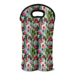 Vintage Cactus And Flower Print Double Neoprene Wine Tote