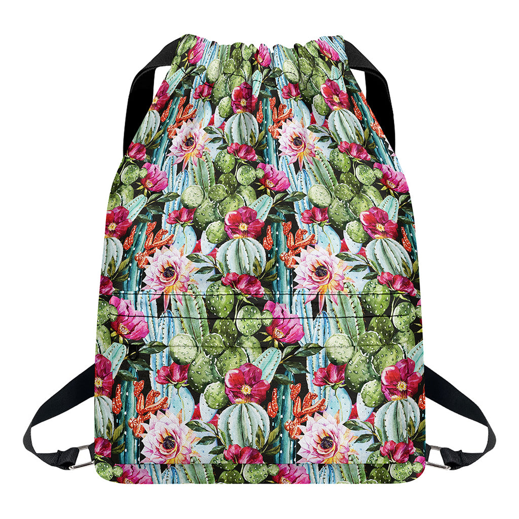 Vintage Cactus And Flower Print Drawstring Backpack