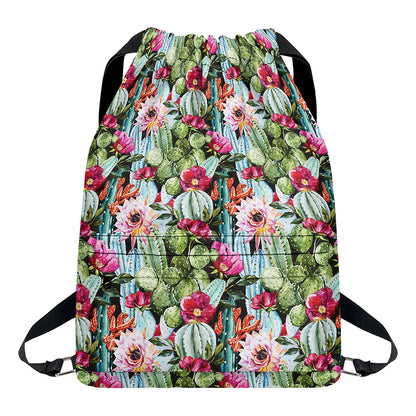 Vintage Cactus And Flower Print Drawstring Backpack