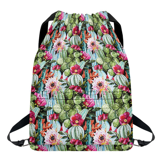 Vintage Cactus And Flower Print Drawstring Backpack
