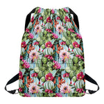 Vintage Cactus And Flower Print Drawstring Backpack