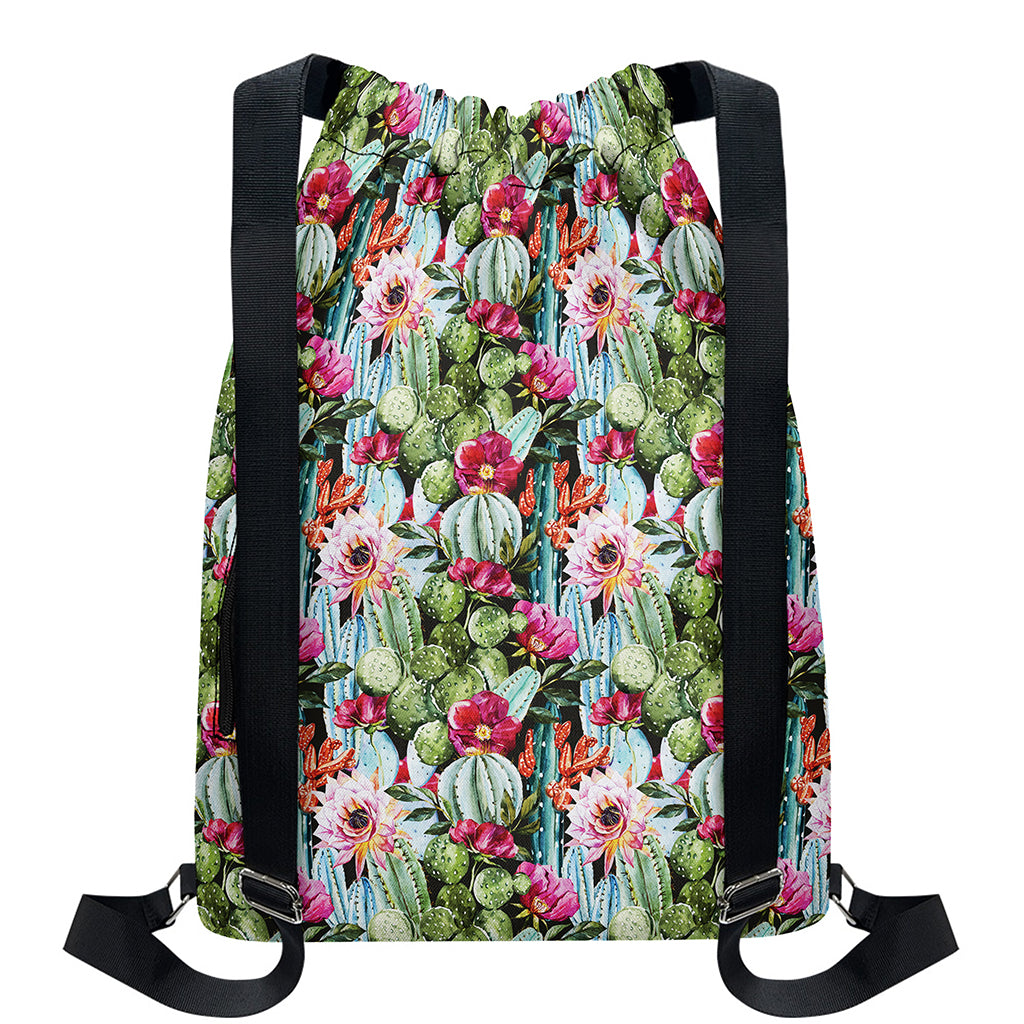 Vintage Cactus And Flower Print Drawstring Backpack