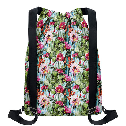 Vintage Cactus And Flower Print Drawstring Backpack