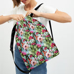 Vintage Cactus And Flower Print Drawstring Backpack